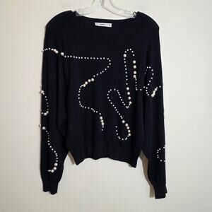 Zara knit pearl‎ beaded black soft stretchy sweater woman's size medium